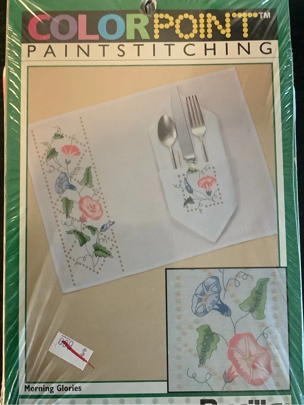 Bucilla Colorpoint Paint Stitching MORNING GLORIES 2 Placemats and 2 Napkins